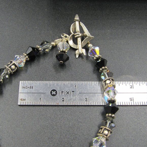7" Sterling Silver Crystal Heart & Arrow Bracelet Vintage - Picture 6 of 7